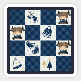 Highland Cow Patterns blue Christmas Holidays Sticker